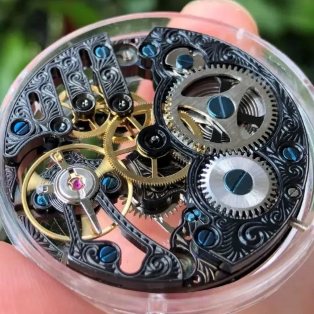 Black China Made Hollow Seagull ST3600 mechanical watch movement, ETA6497 replacement part.