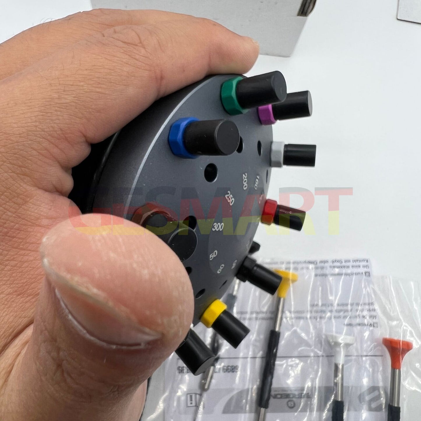 Bergeon 6899-S10 set of 10 stainless steel watch screwdrivers with ergonomic elastomer handles for precision repairs.
