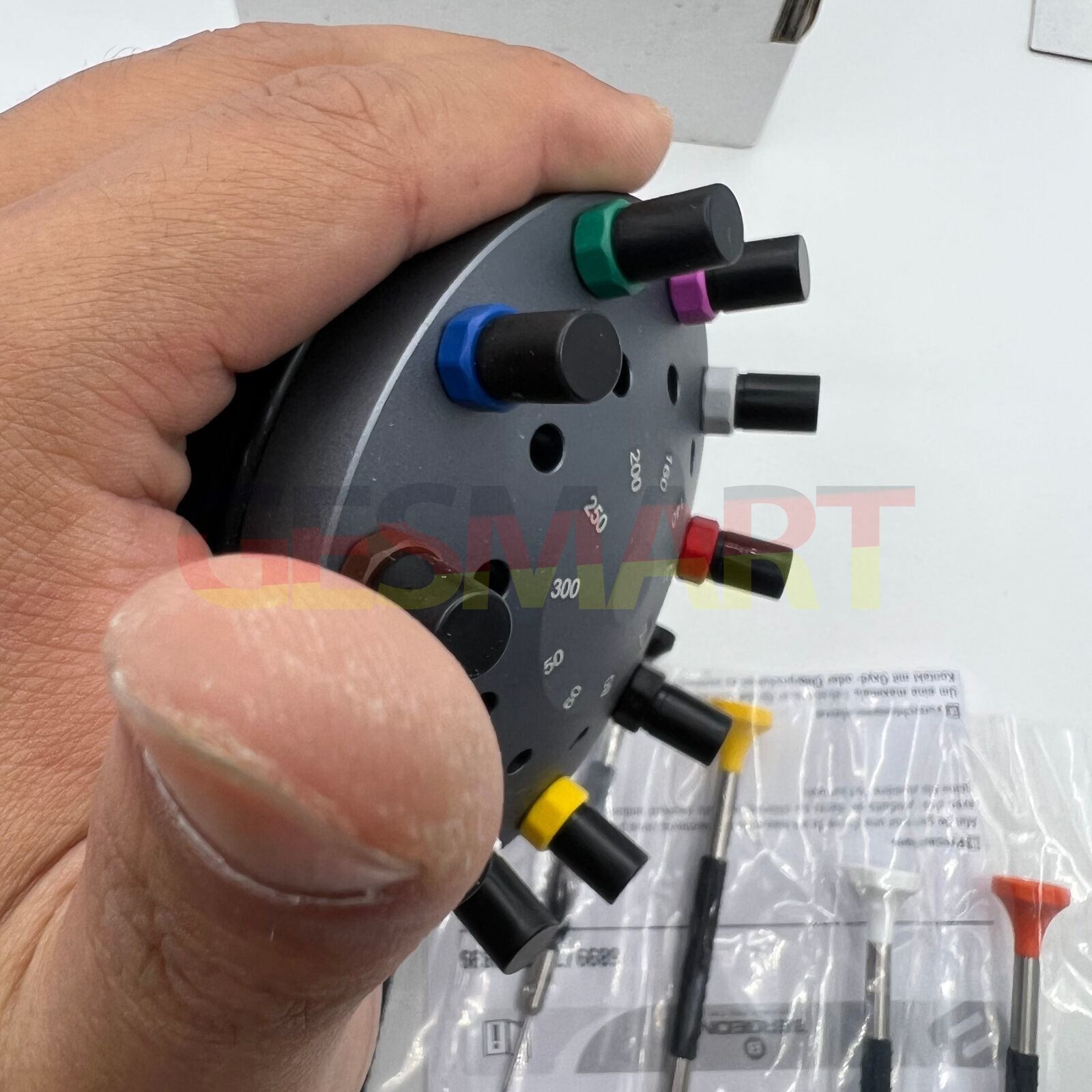 Bergeon 6899-S10 set of 10 stainless steel watch screwdrivers with ergonomic elastomer handles for precision repairs.