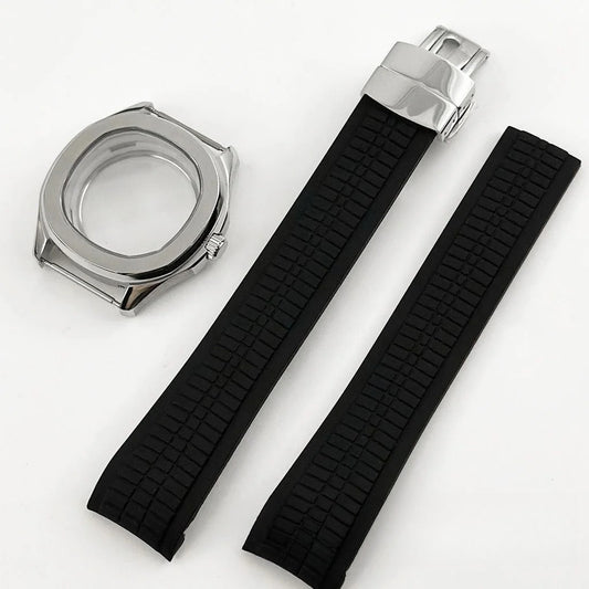 40mm Nautilus Rubber Strap Sapphire Glass Watch Case for NH34/35 NH36 NH38 4R35