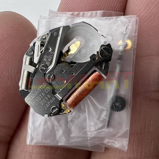 Miyota/Citizen Japan 2036 quartz watch movement with stem, silver finish for precise timekeeping