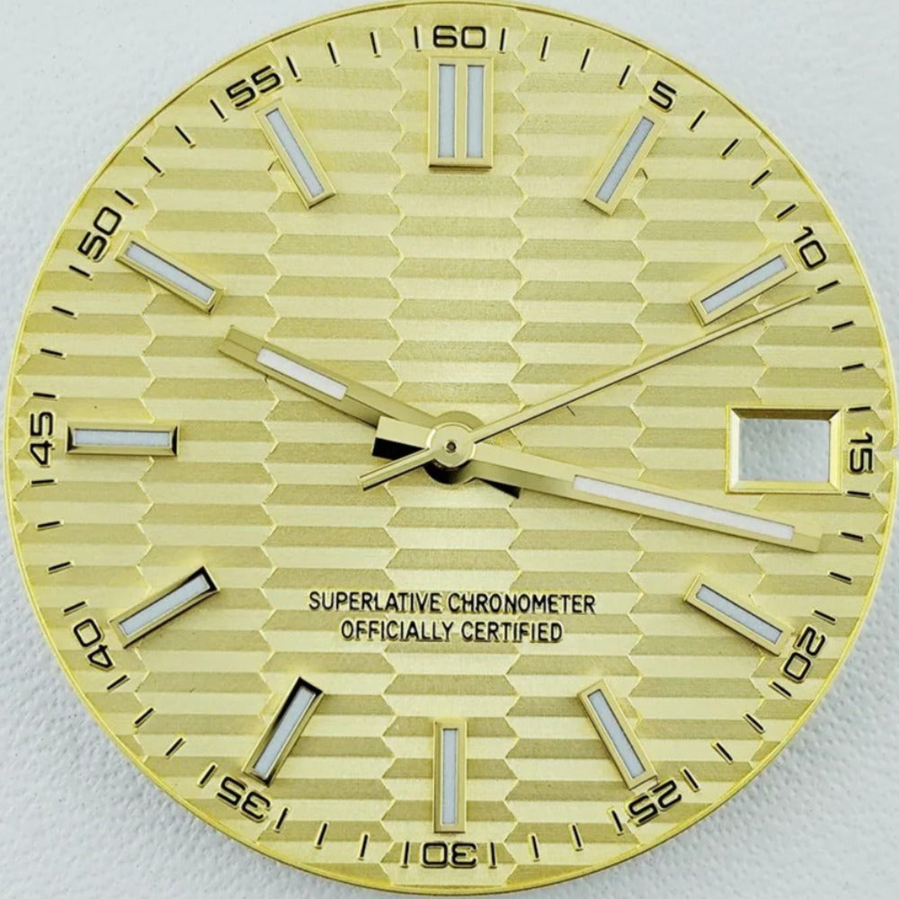 Green Lume Waved Yellow Watch Dial with Golden Trim Suitable for NH35