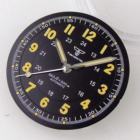 Pilot 29mm Nologo black and silver dial face for NH35 NH36 vintage diver watch mod parts