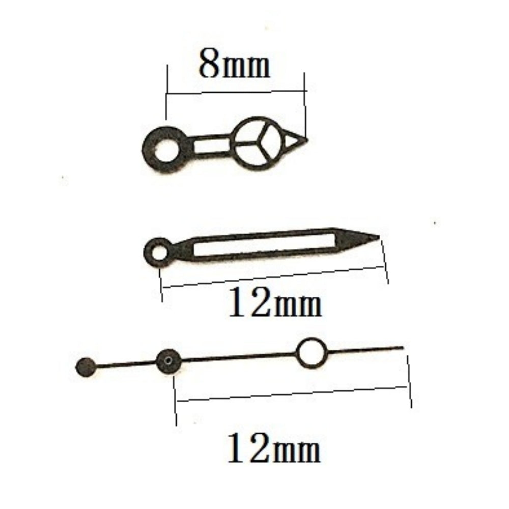 Aiguilles de montre luminescentes noires 12 x 12 x 8 mm pour mouvement mécanique automatique Seagull ST6