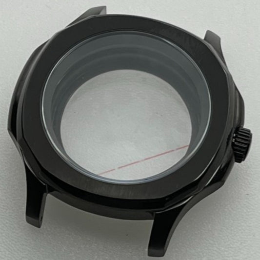 42mm black polished watch case with sapphire glass for NH35 NH36 SKX SRPD series models.