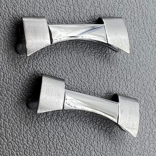 Set of 4 stainless steel curved end spring bars for watch bracelets, 16x2.3x2.4mm, durable and precise fit.