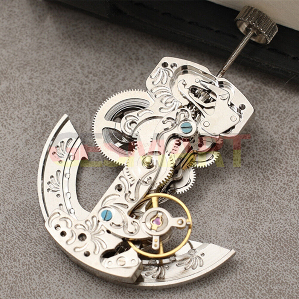 Asian Dandong silver hollow rectangle watch accessory showcasing automatic mechanical movement detail