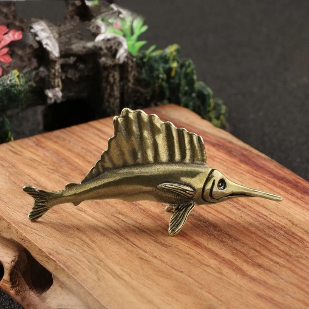 Hand-carved solid copper vintage tuna trinket, detailed bronze accessory for watch display.