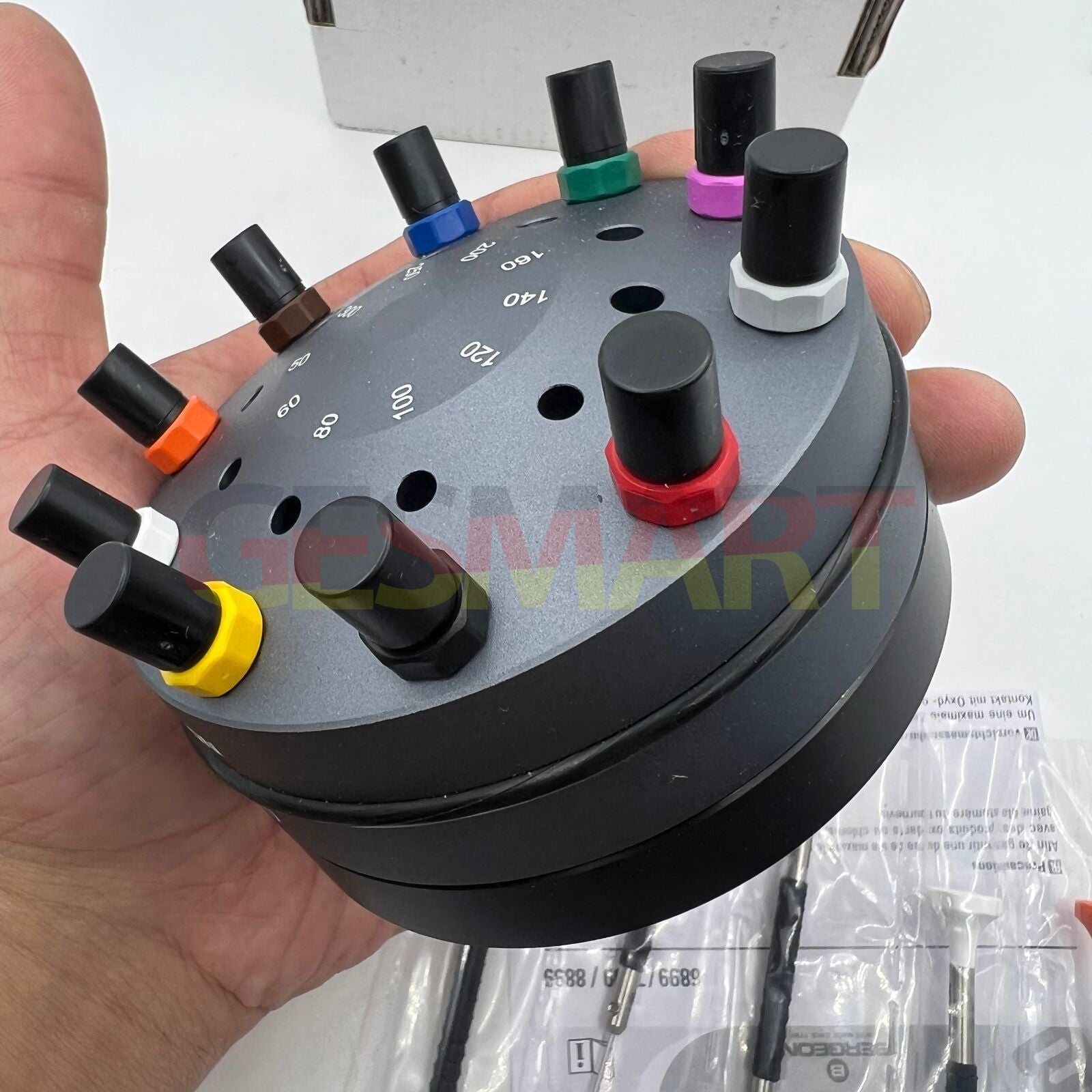 Bergeon 6899-S10 stainless steel screwdrivers set with elastomer handles for precise watch repairs.