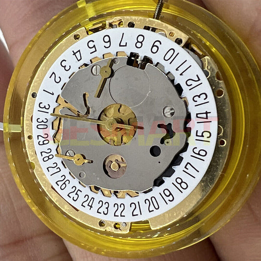 Original Swiss Made ISA 8171 quartz watch movement with date at 6, multifunctional precision.