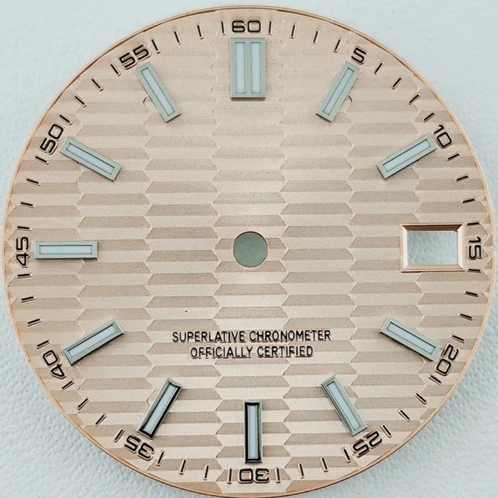 Green Lume Waved Pink Watch Dial with Silver Nail Fit for NH35