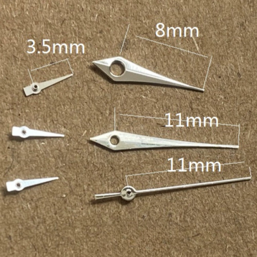 Aiguilles de montre à 6 aiguilles en forme de flèche de 11 mm, garniture argentée, pour mouvement à quartz Miyota JS15