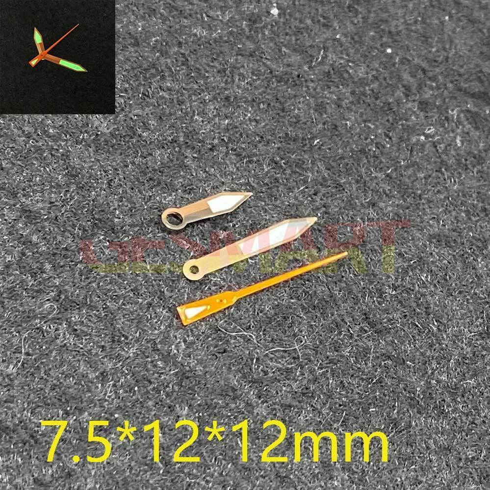 Green luminous rose gold watch hands with trim for NH35/NH36/4R36 movements.