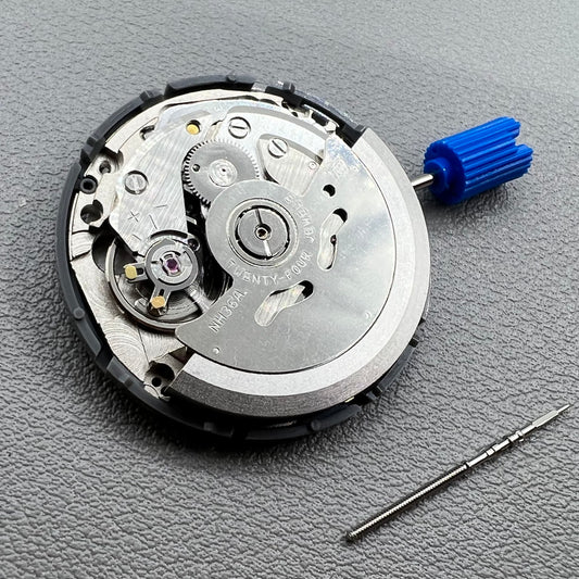 Seiko NH36A watch movement with black day wheel and English font, crown positioned at 3 o'clock