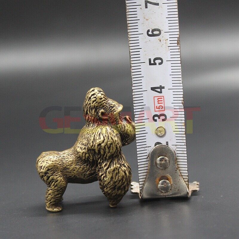 Hand-carved vintage solid copper Gorilla trinket, detailed bronze model figurine accessory.
