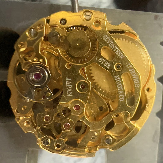 Japan Miyota 6T33 golden hollow mechanical movement with 3 hands, hand-wound precision for watch accessories.