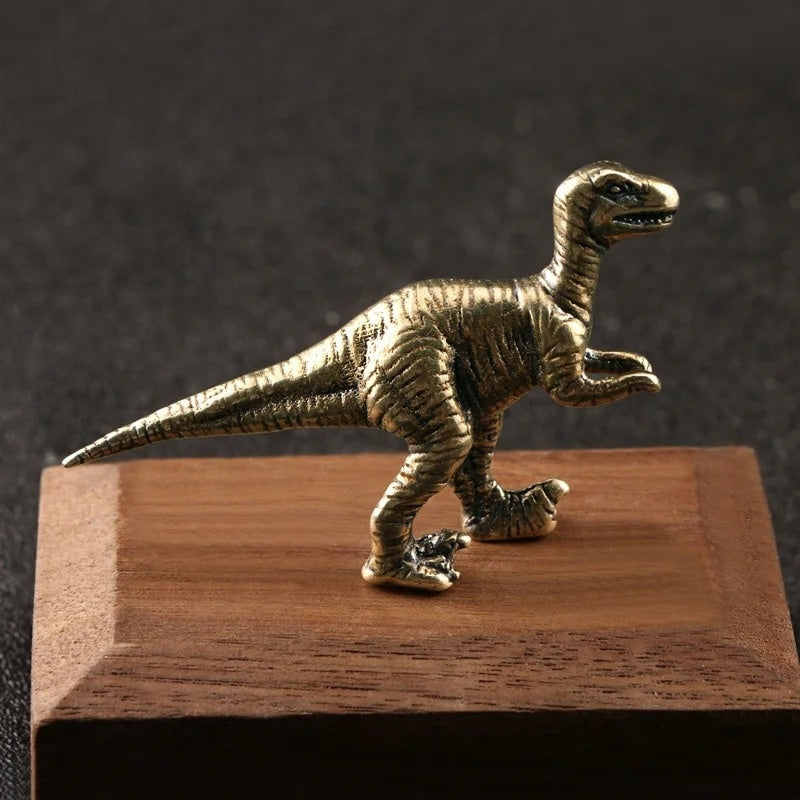 Hand-carved solid copper Tyrannosaurus Rex figurine, vintage bronze finish, detailed collectible accessory.