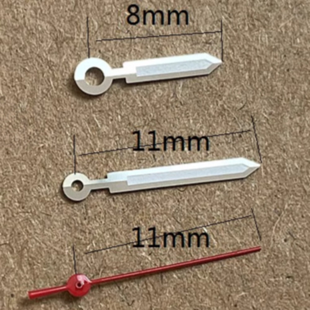 Aiguilles de seconde montre rouges 11 x 11 x 8 mm, vert luminescent, garniture argentée, pour mouvement à quartz Miyota 2035
