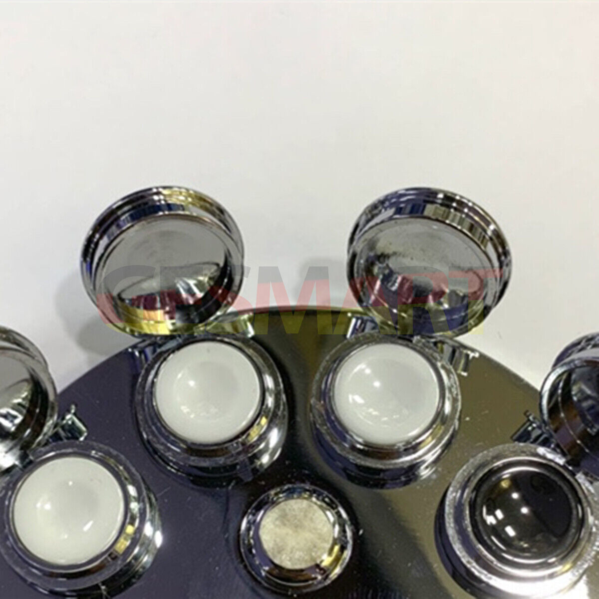 Stainless steel Watch Oil Cup Stand with 4 covered oiler dishes by 30180-A, ideal for precision watch repair.