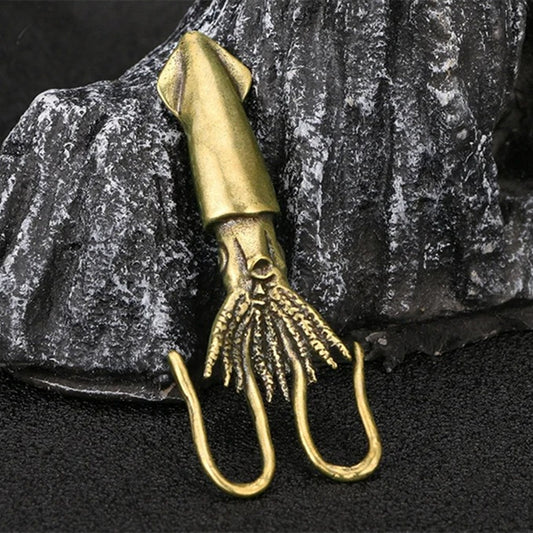 Vintage solid copper squid trinket, hand-carved bronze collectible figurine for decor.