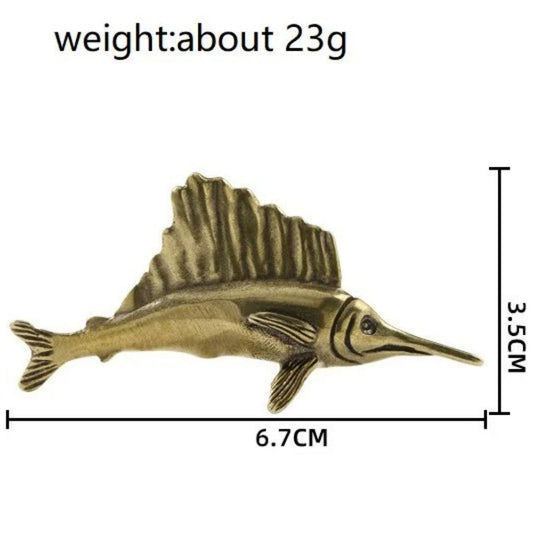 Solid copper vintage bronze tuna figurine, hand-carved trinket, detailed craft accessory.