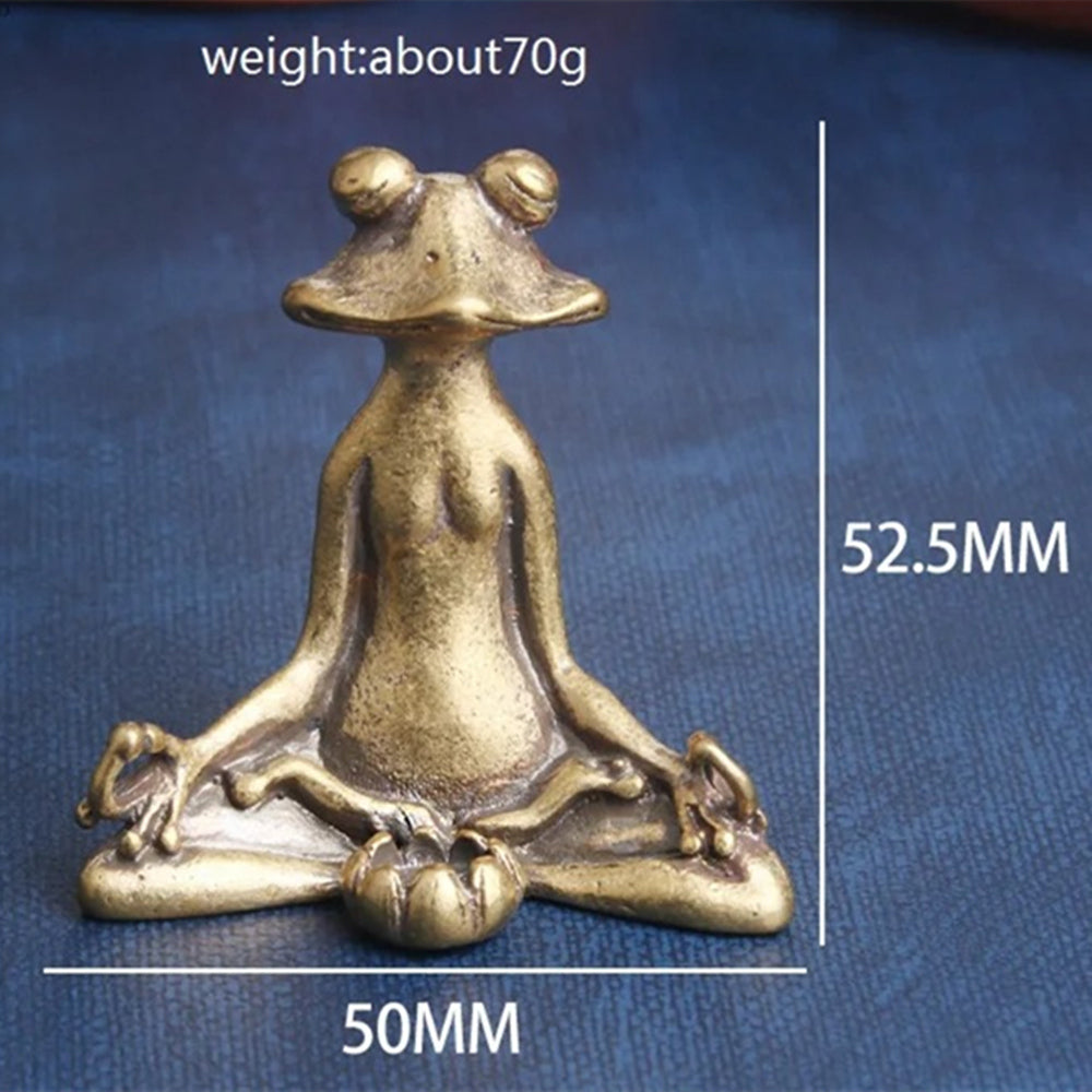 Hand-carved vintage solid copper meditation frog figurine in bronze finish, unique collectible.