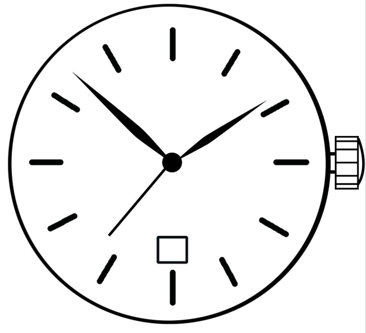 Ronda 715 quartz watch movement featuring dual date windows at 3 and 6 o'clock for precise timekeeping.