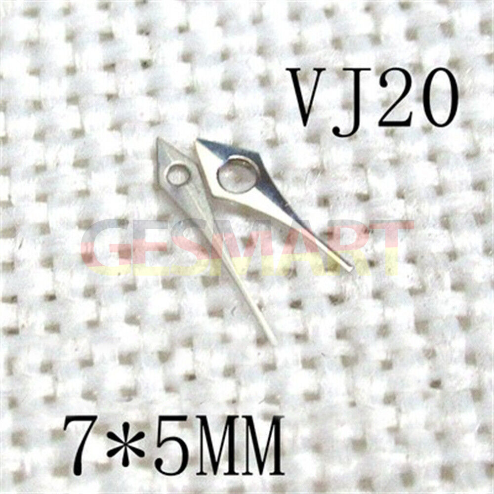 Silver 7x5mm watch hands without lume, compatible with Hattori Epson TMI VJ20 movement for precise timekeeping.