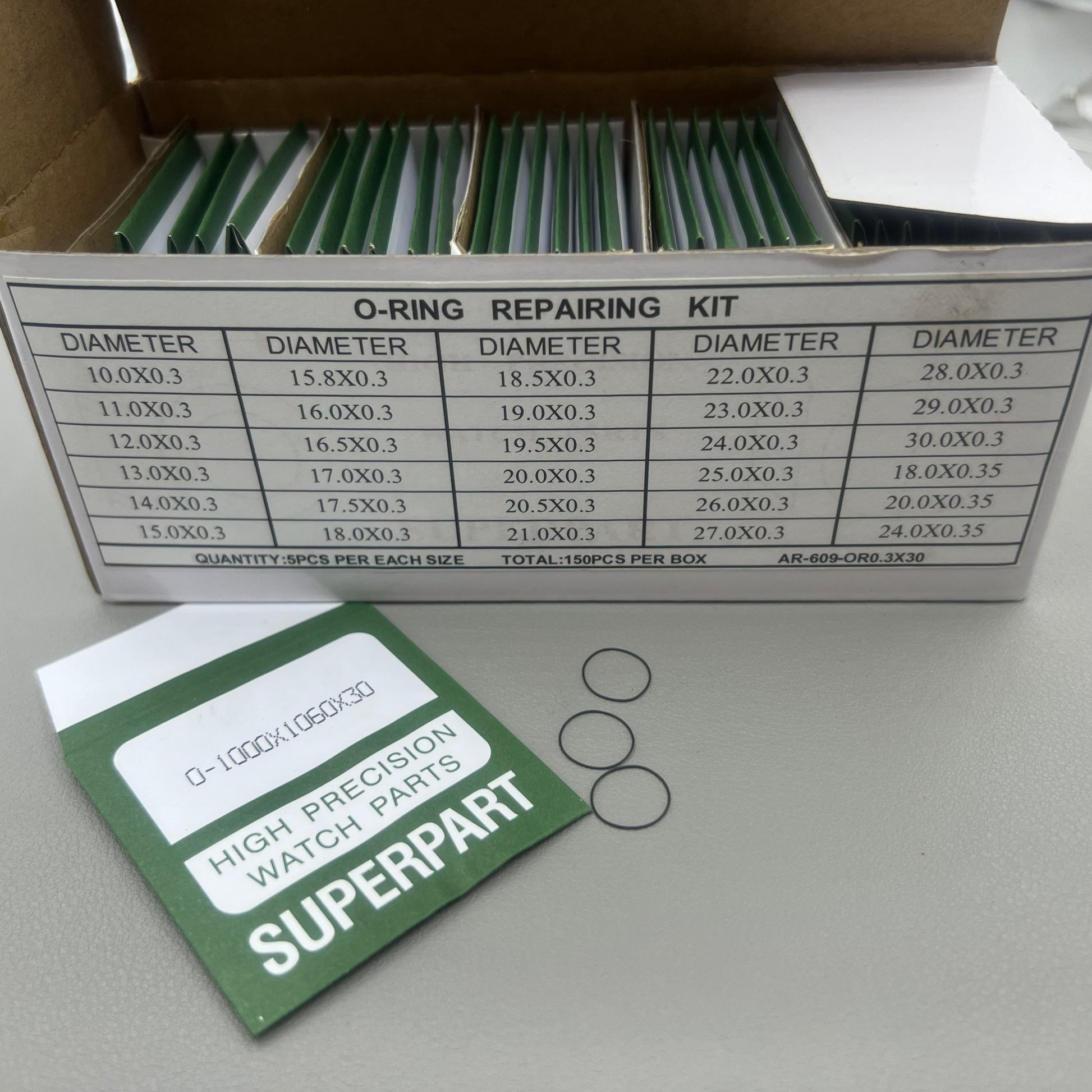 150-piece waterproof O ring kit, 0.3mm thick, 30 sizes, ideal for watch back gasket seals