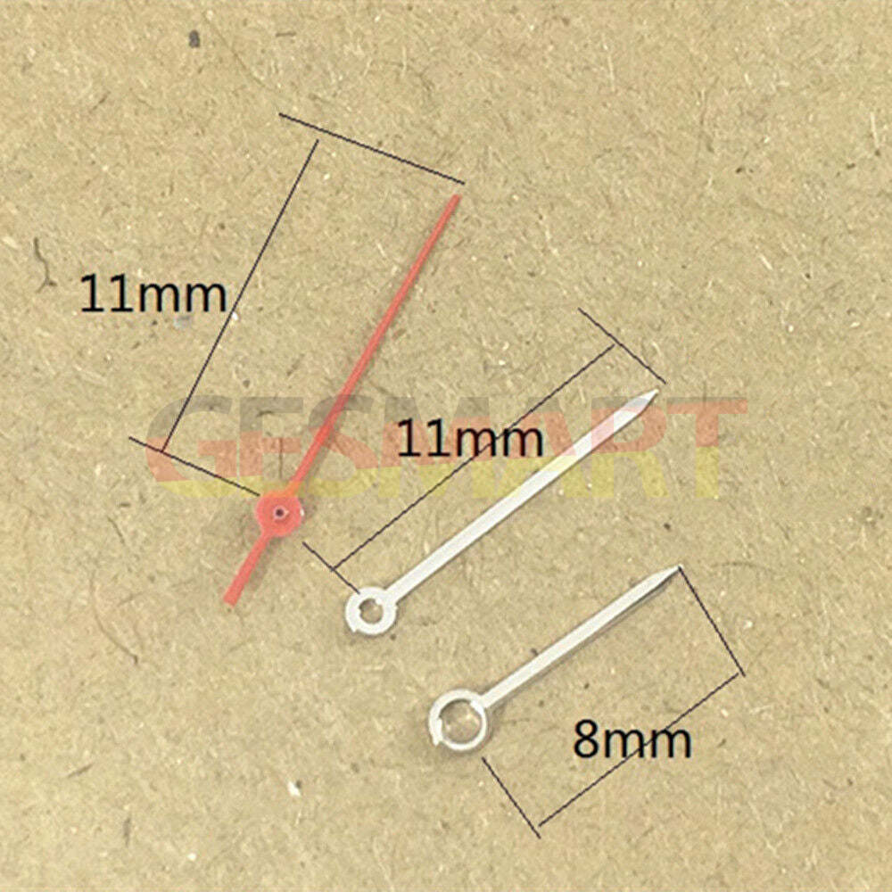 Aiguilles de montre de 11 mm, argentées et rouges, pour mouvement à quartz japonais Miyota 1M12