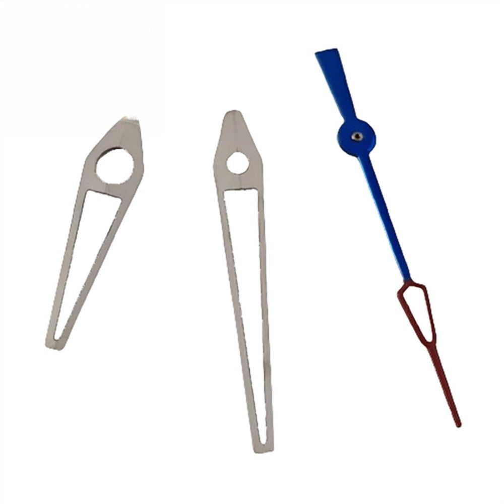 Silver trim lume watch hands set with red tips for ETA2836, 2824, PT5000 movements