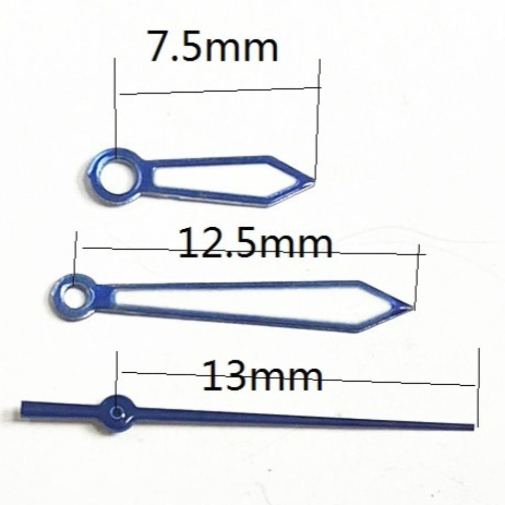 Blue trim watch hands, 13mm, for China Made 7120 movement, precision parts for watch repair