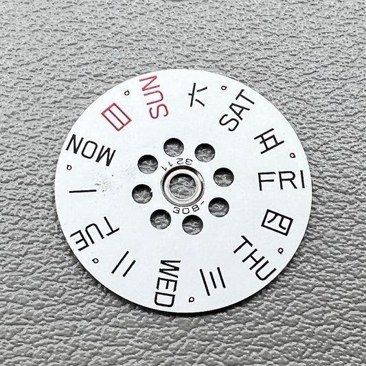 White background showing 2-piece week and date disk wheels for Miyota 8200 series watches.