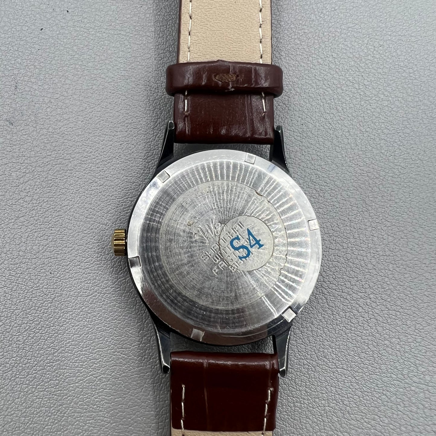 37mm Shanghai Brown Leather Strap Manual Mechanical Watch Roman Numerals 17 Jews