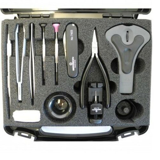 Bergeon 7812 Quick Service Tool Case Kit with essential watch repair tools for professionals.