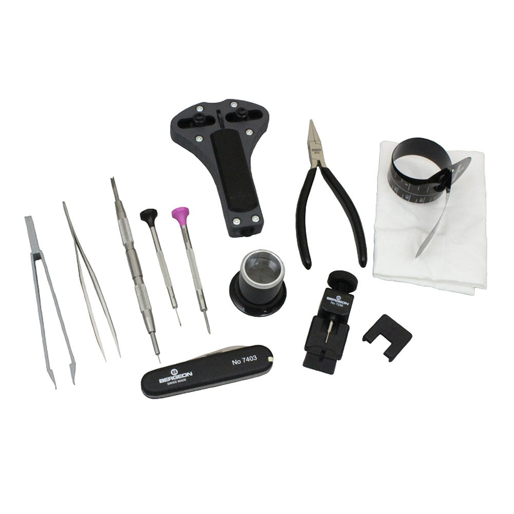 Bergeon 7812 quick service tool case with essential professional watch repair tools for precision maintenance.
