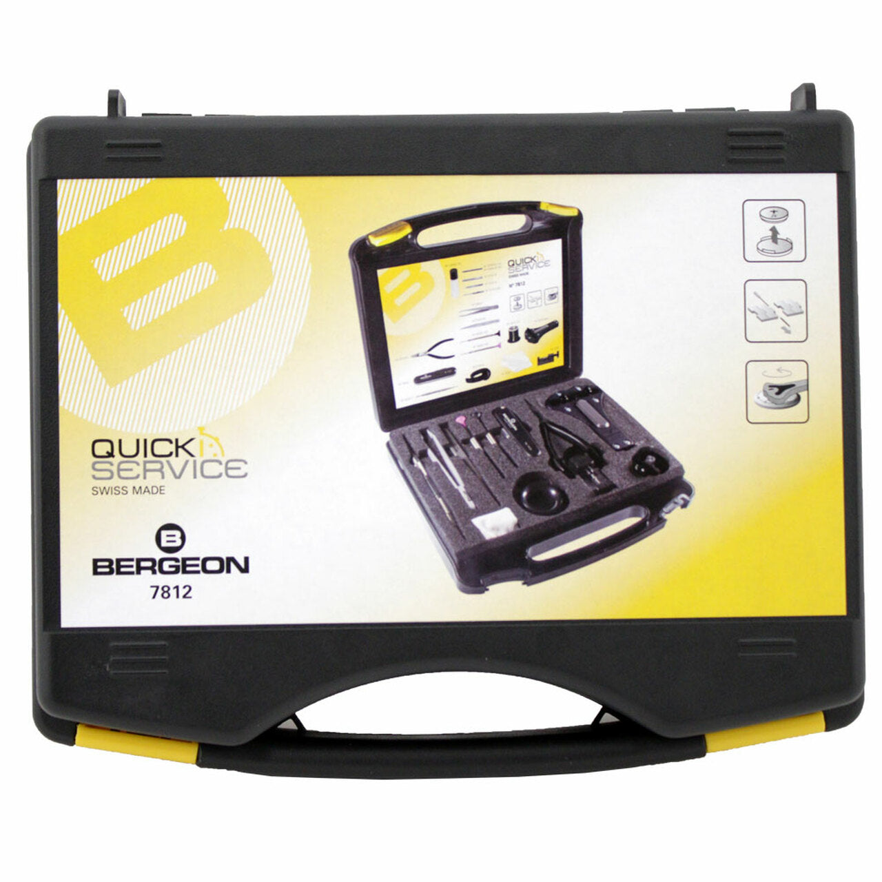 Bergeon 7812 Quick Service Tool Case Kit featuring essential professional watch repair tools in a compact case.
