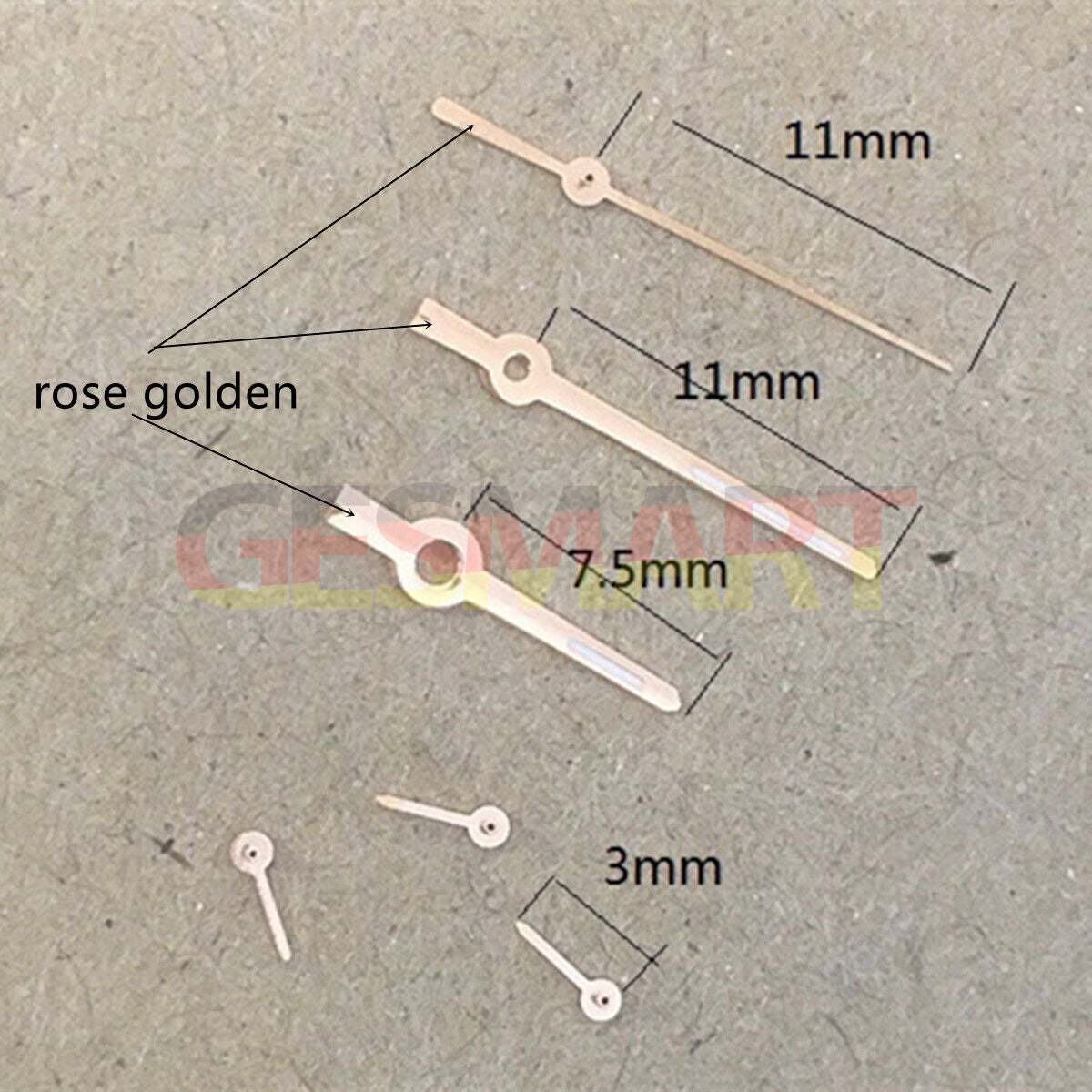 Aiguilles de montre 11 mm avec garniture dorée rose et luminescentes vertes pour VX3J, VX9J, VX7J, VX3N, VX9N, VX42