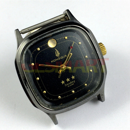 Black dial 34mm Dandong manual mechanical watch with golden nails and 3 hands by Dandong.