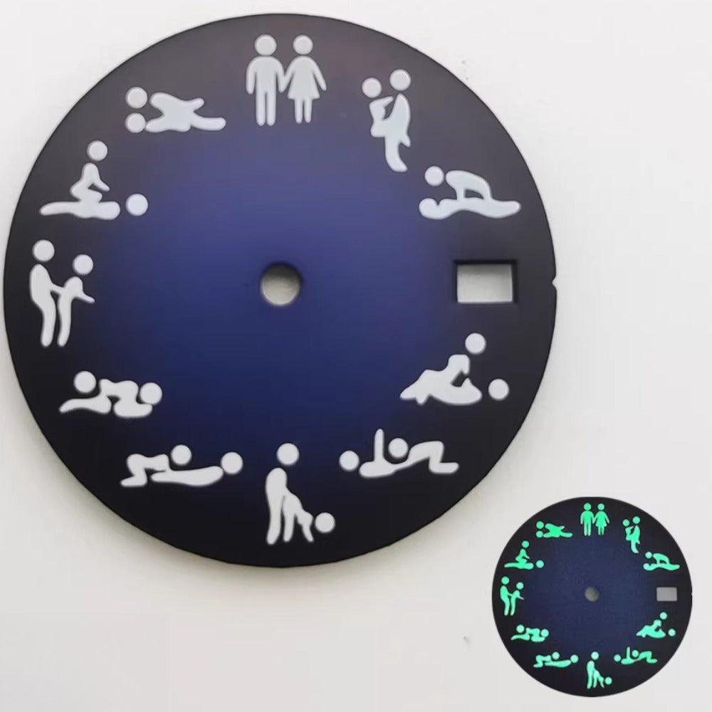 Gradual Blue 28.5mm watch dial with green lume, designed for NH35 NH36 movements, enhancing readability and style.