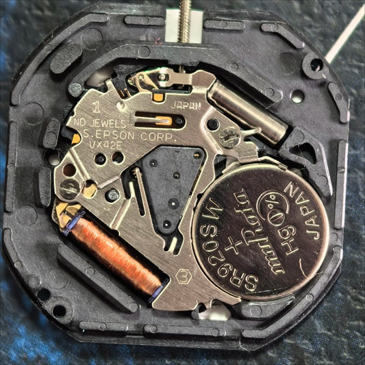 Epson VX42 quartz watch part, 3-hand modified movement for precise timekeeping in watch accessories.
