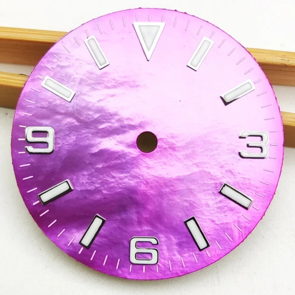 Modified 28.5mm Pink Natural Shell Watch Dial Green Luminous Fit for NH35 NH36 Movement