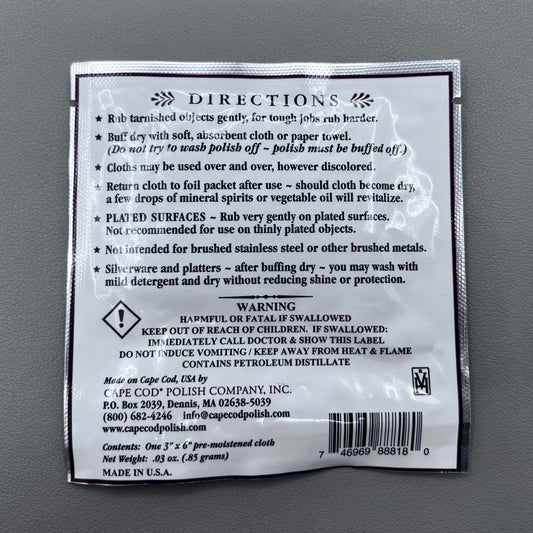 Cape Cod Fine Metal Polishing Cloths Cleans Polishes Watches Jewellery