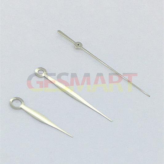 Silver polished 3-hand long watch hands by NO Lume, compatible with Asian 8215/2813/8205 movements.