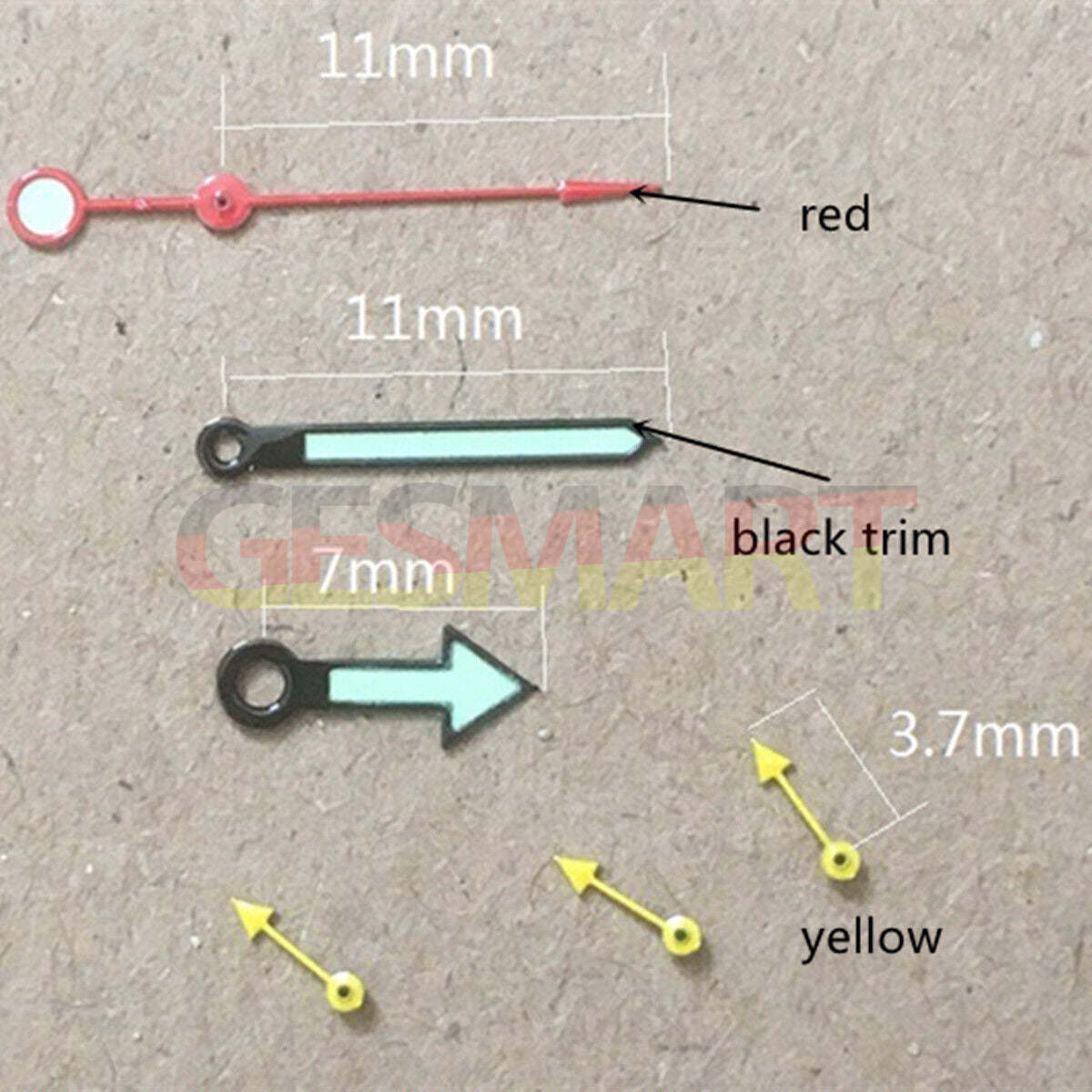 Petites aiguilles de seconde jaunes de 11 mm pour montres Miyota OS10 OS20 OS60 OS80