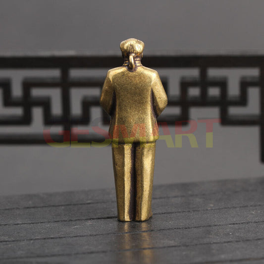 Vintage hand-carved solid copper Chairman Mao figurine, classic bronze trinket collectible.