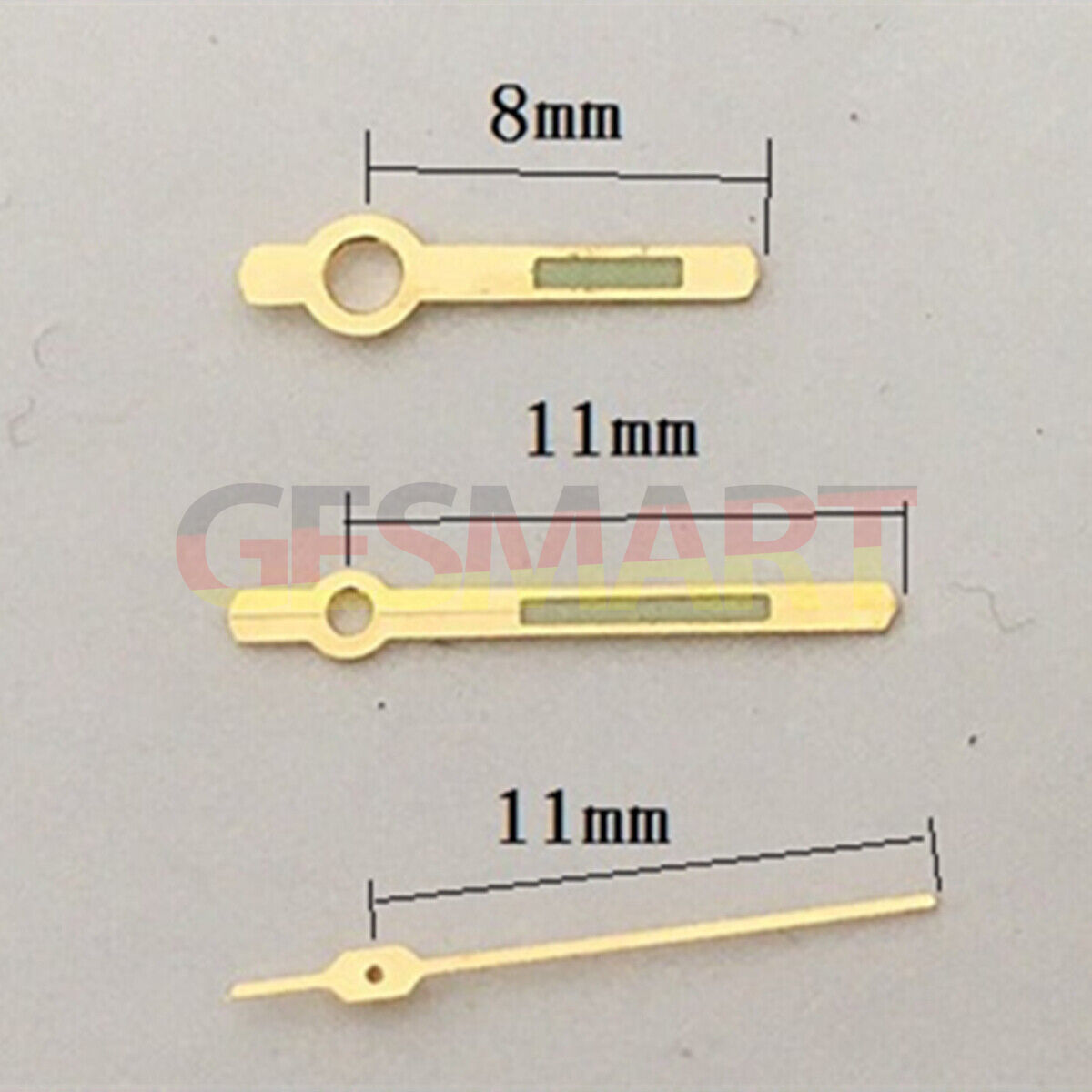 Aiguilles de montre lumineuses vertes avec garniture dorée de 11 mm pour mouvement Orient 46941 46943