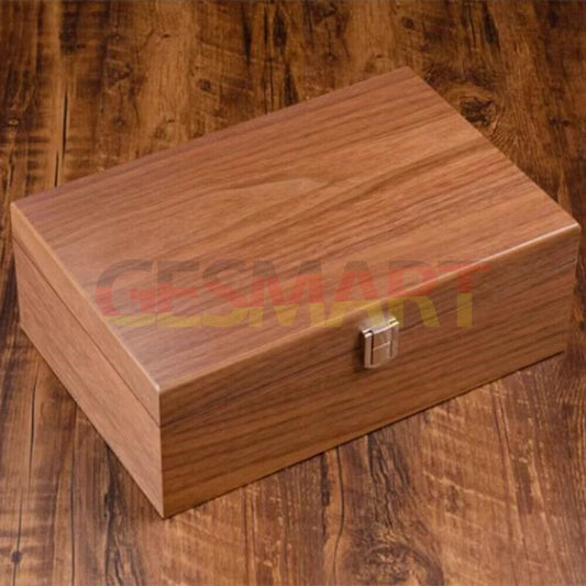 Walnut wood watch box, 5-slot double-layer organizer for elegant watch storage and display.