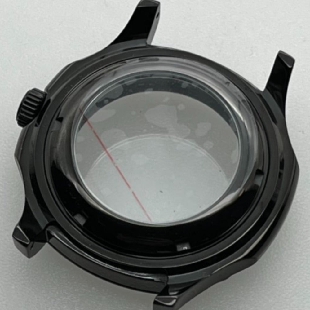 42mm black polished watch case with sapphire glass for NH35 NH36 SKX SRPD series models.