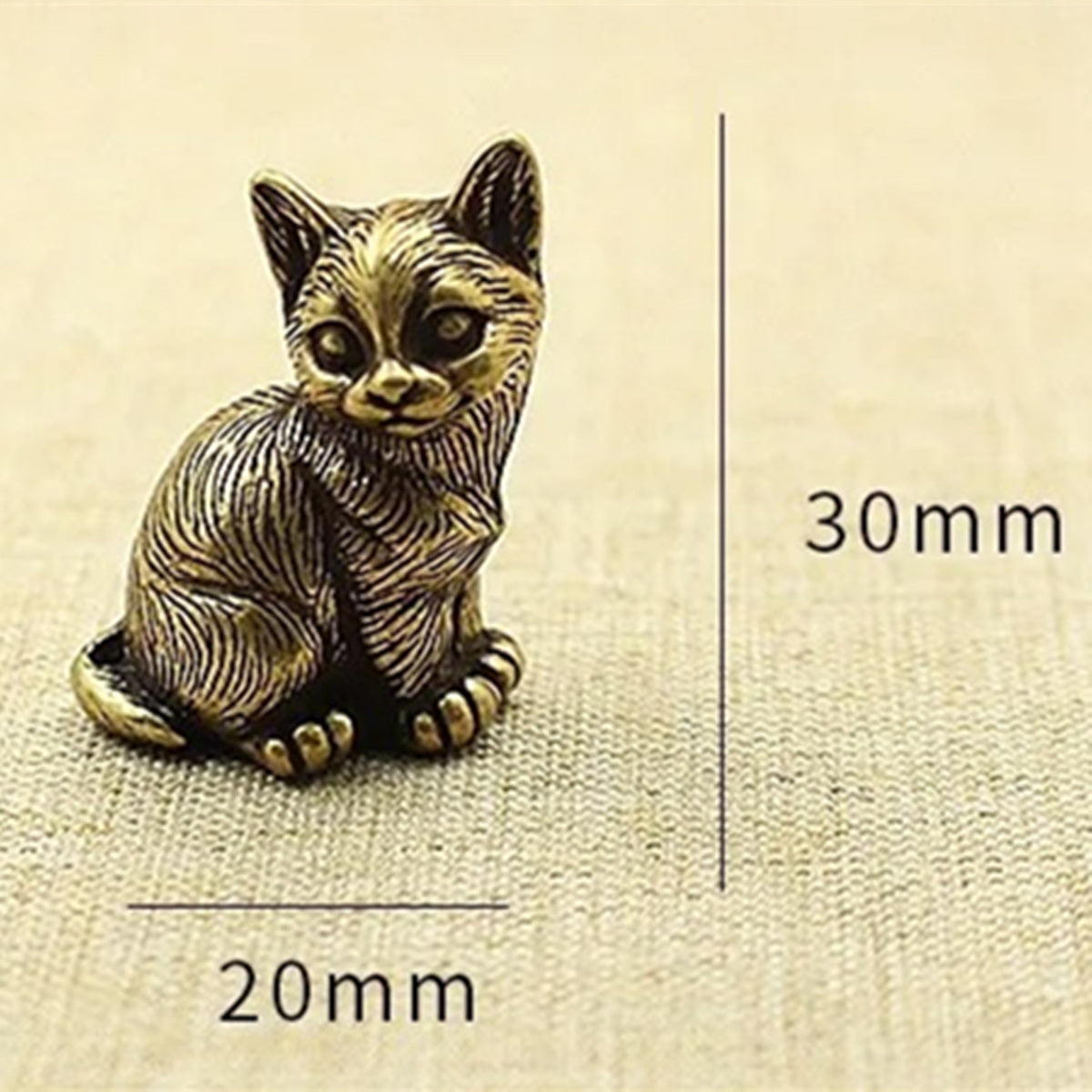 Solid copper Little Fortune Cat trinket, vintage hand-carved bronze figurine for lucky charm decor.